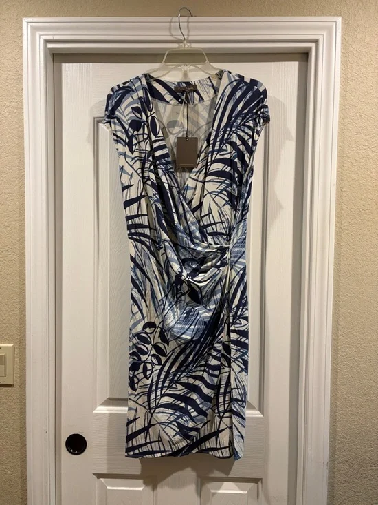 Tommy Bahama Blue and White Palm-Print Midi Dress - Picture 2 of 7